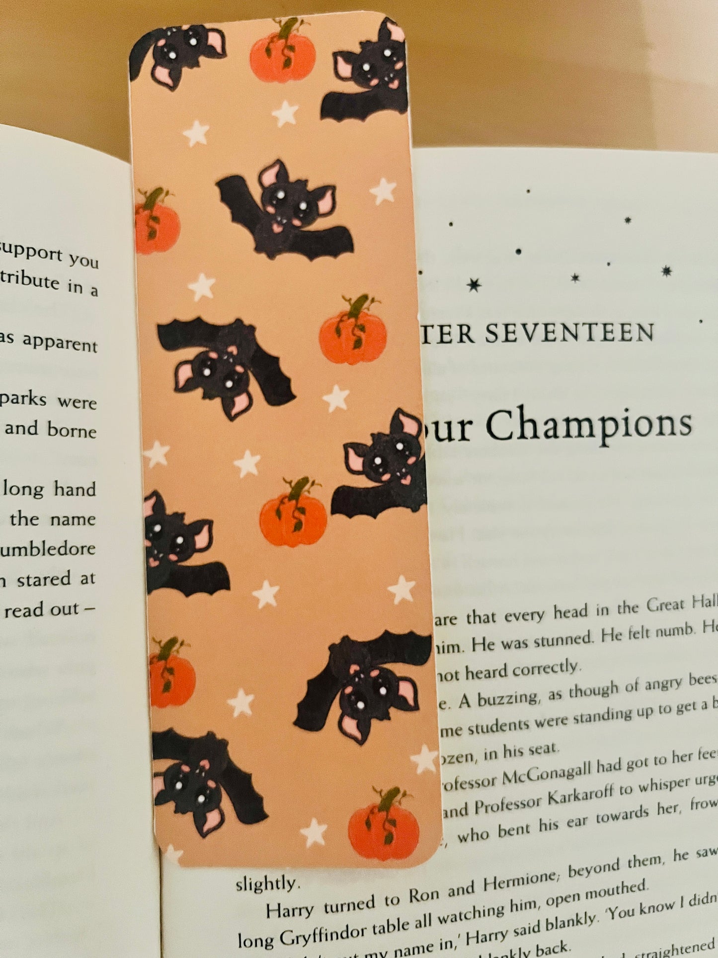 Baz the Bat Bookmark - Cute Halloween Bat Classic Bookmark with Pumpkins and Stars