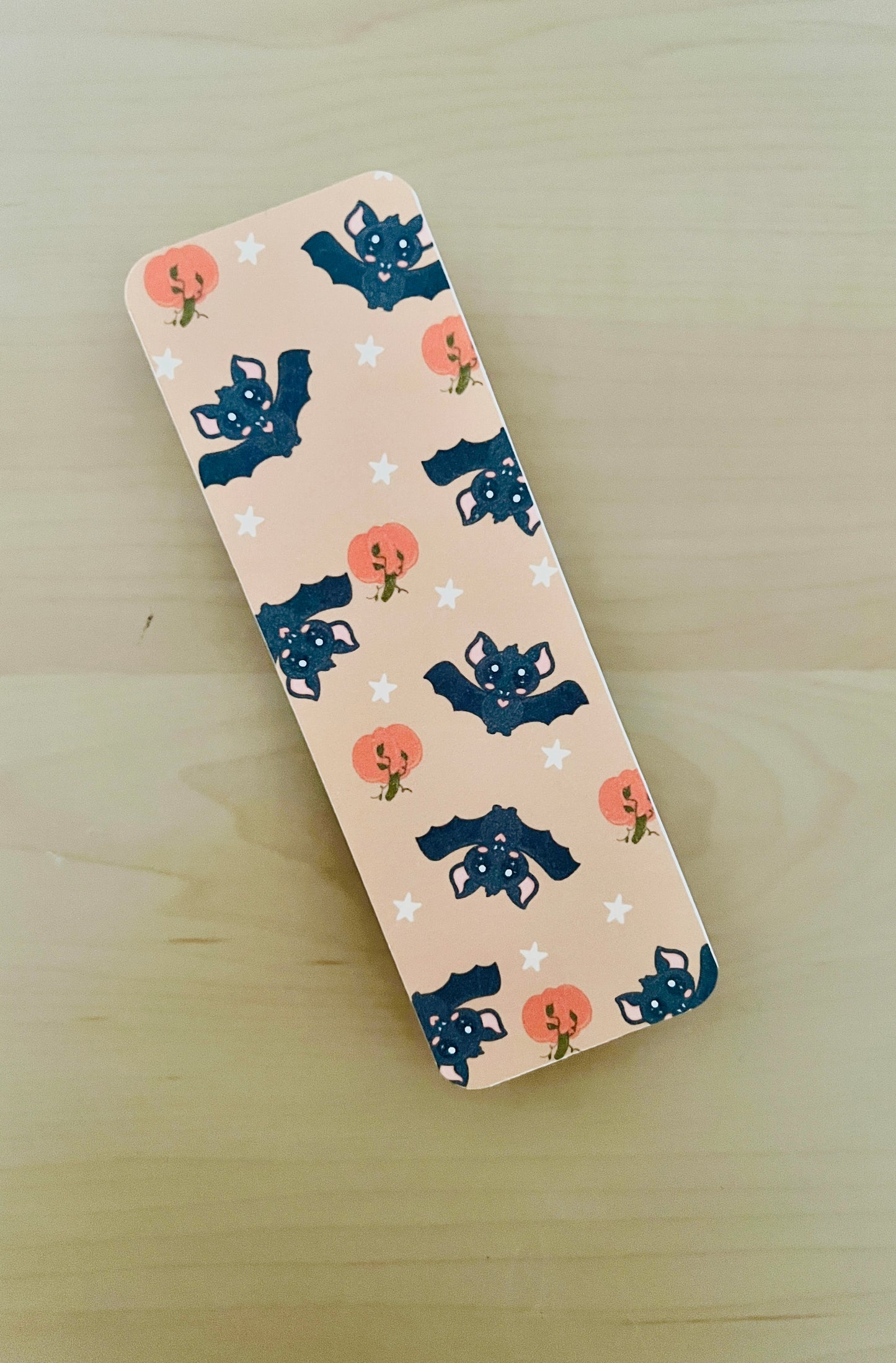 Baz the Bat Bookmark - Cute Halloween Bat Classic Bookmark with Pumpkins and Stars