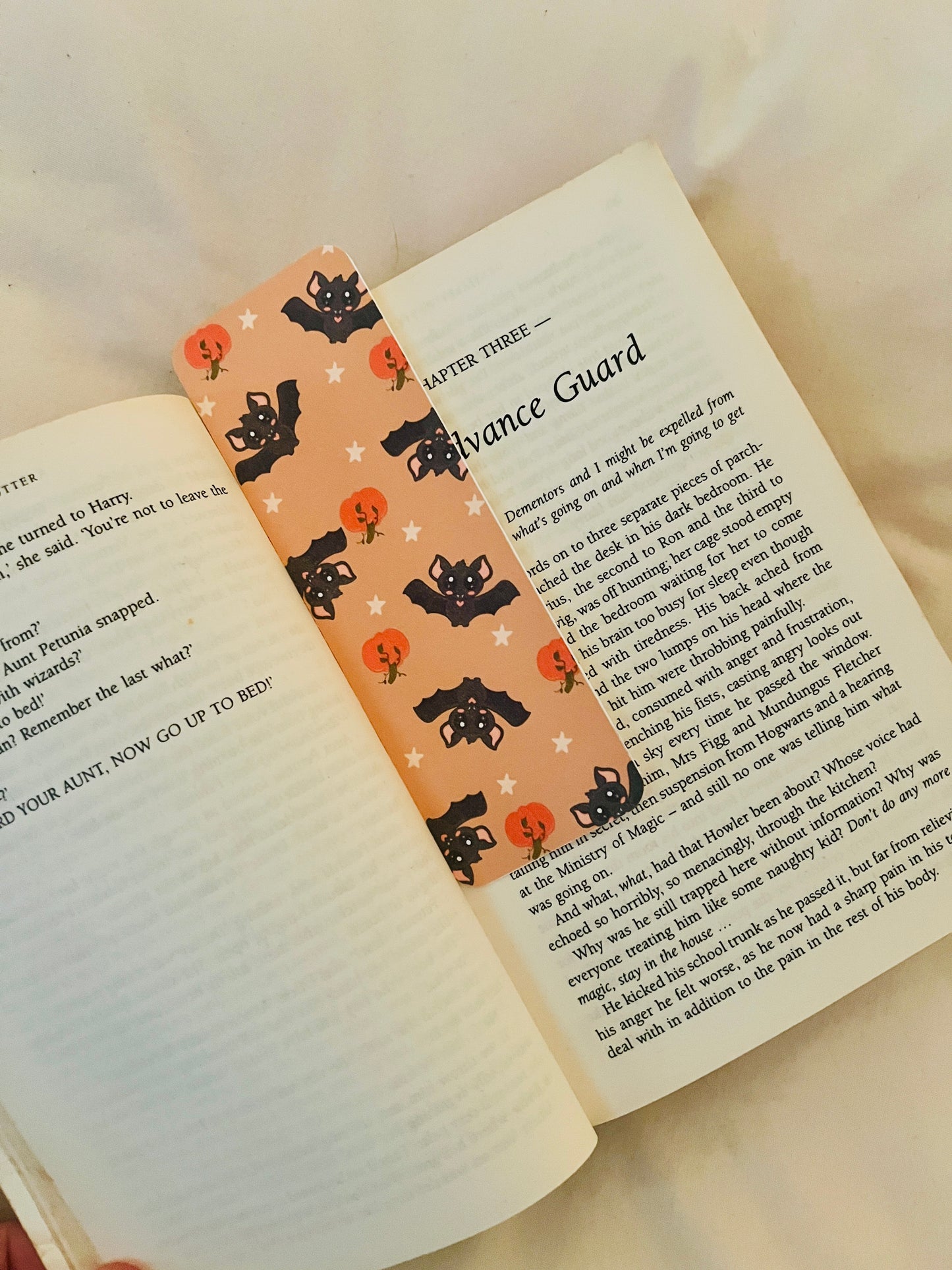 Baz the Bat Bookmark - Cute Halloween Bat Classic Bookmark with Pumpkins and Stars