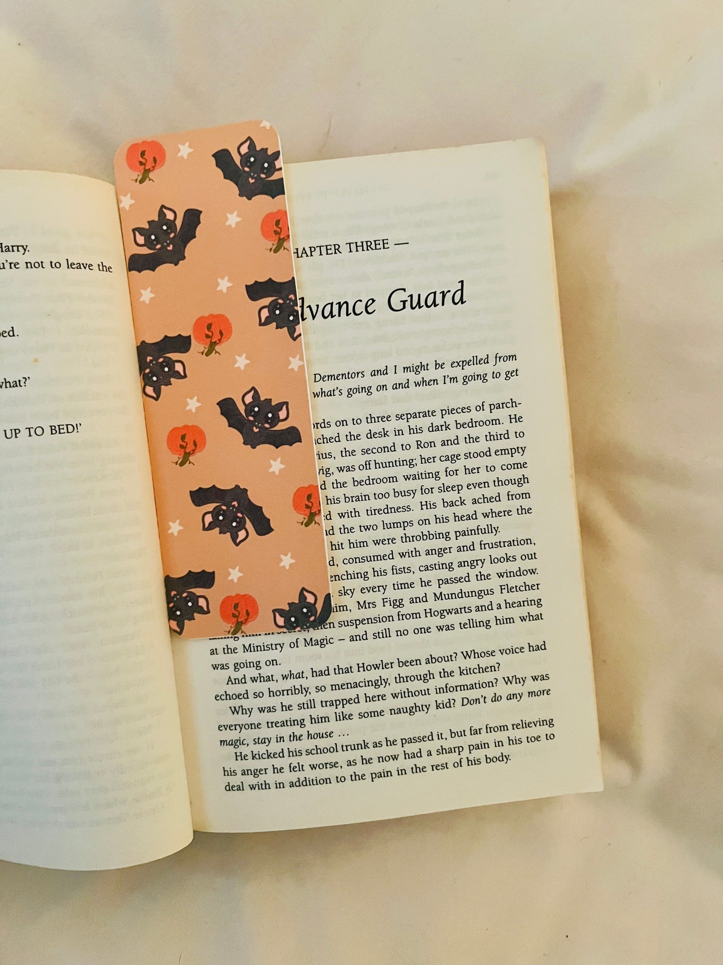 Baz the Bat Bookmark - Cute Halloween Bat Classic Bookmark with Pumpkins and Stars
