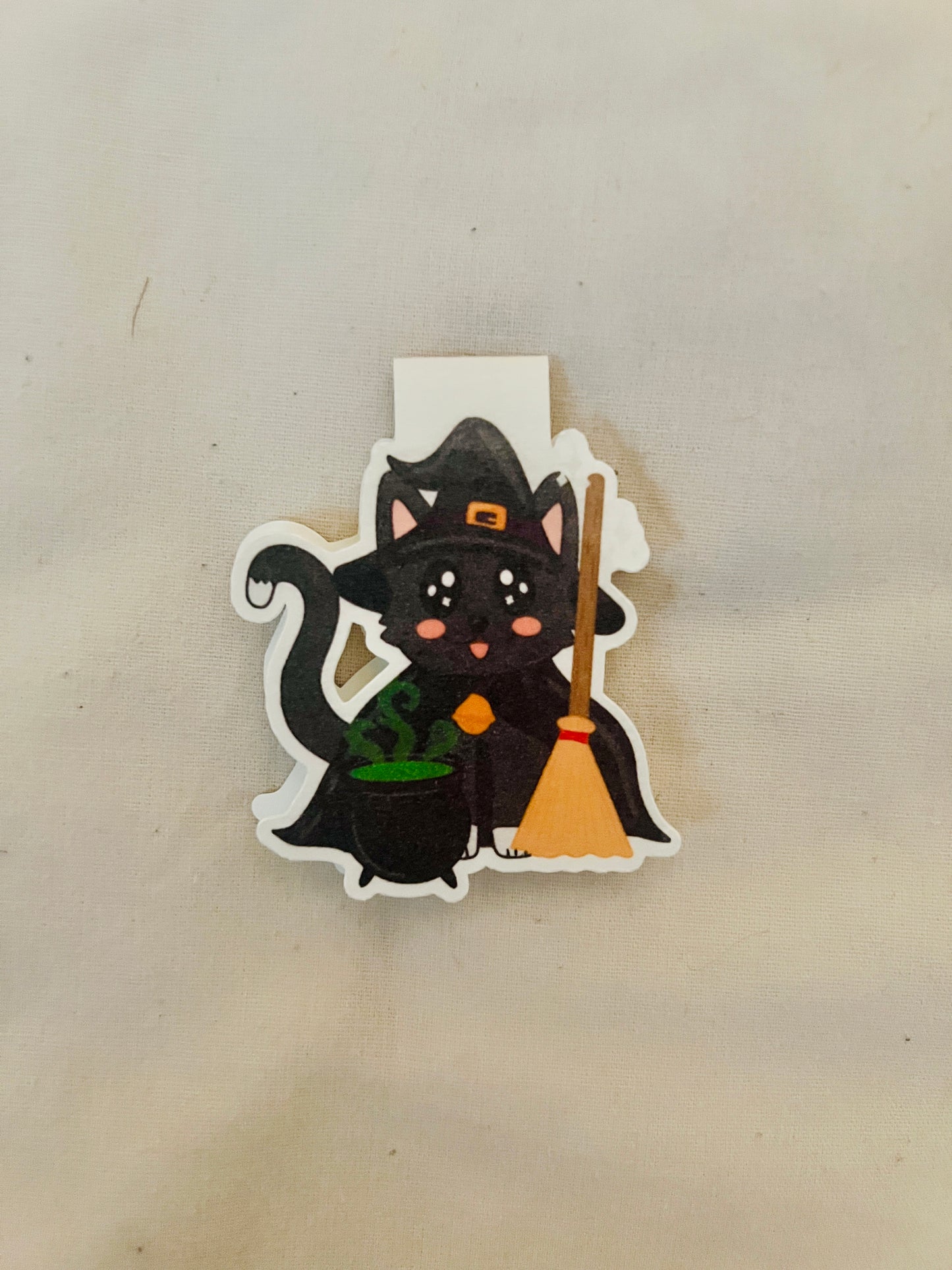 Callie Cat Witch Magnetic Bookmark - Cute Halloween Black Cat Bookmark