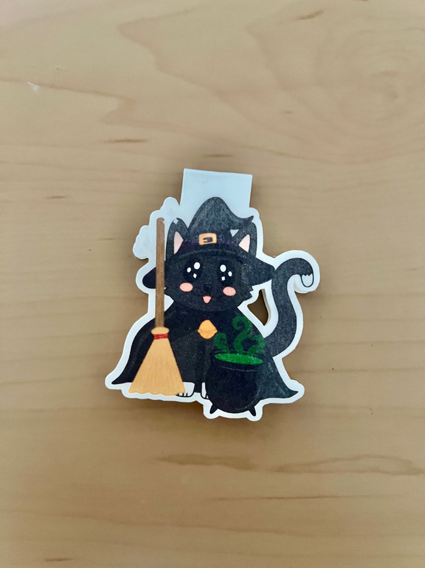 Callie Cat Witch Magnetic Bookmark - Cute Halloween Black Cat Bookmark