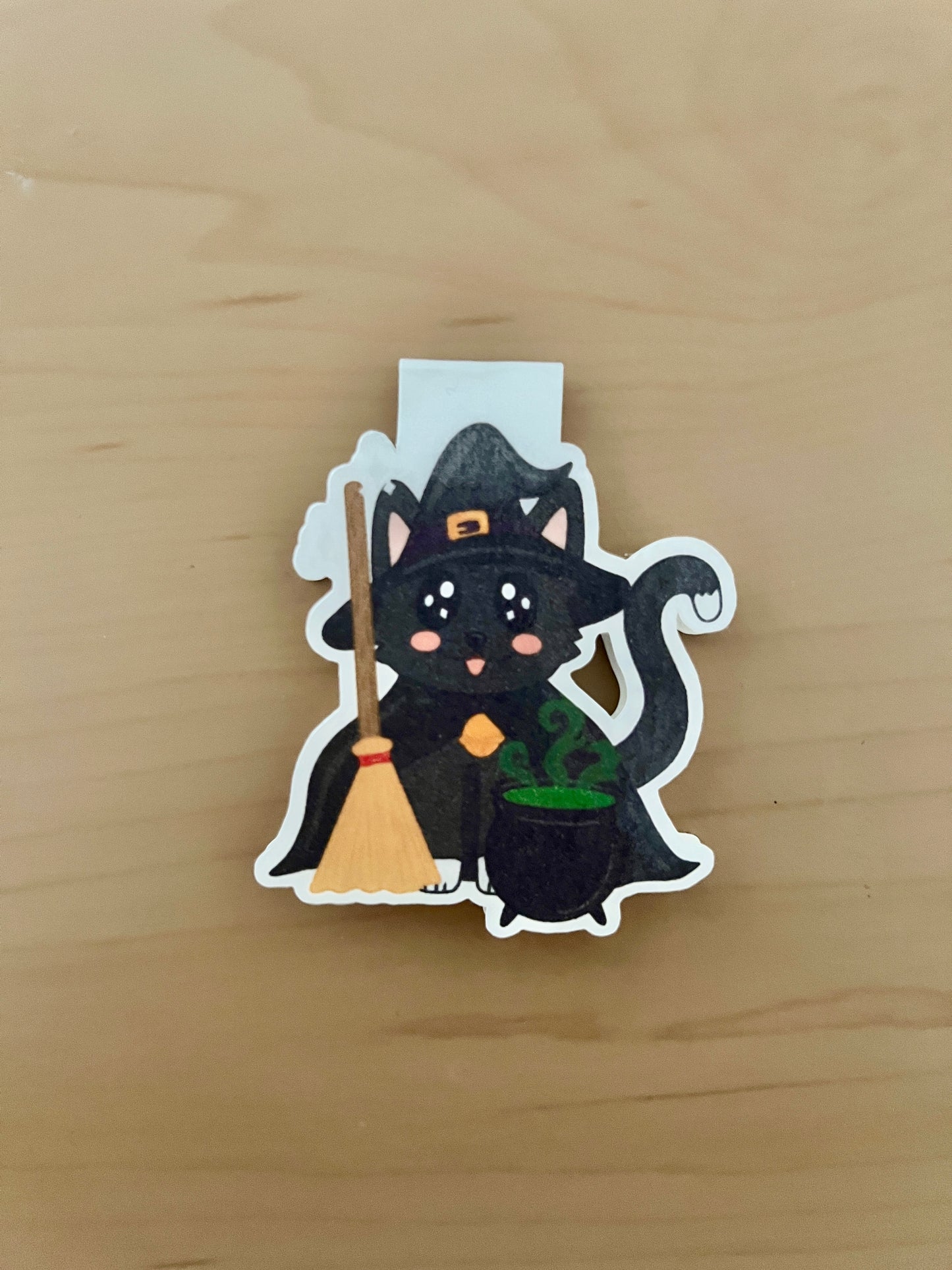 Callie Cat Witch Magnetic Bookmark - Cute Halloween Black Cat Bookmark