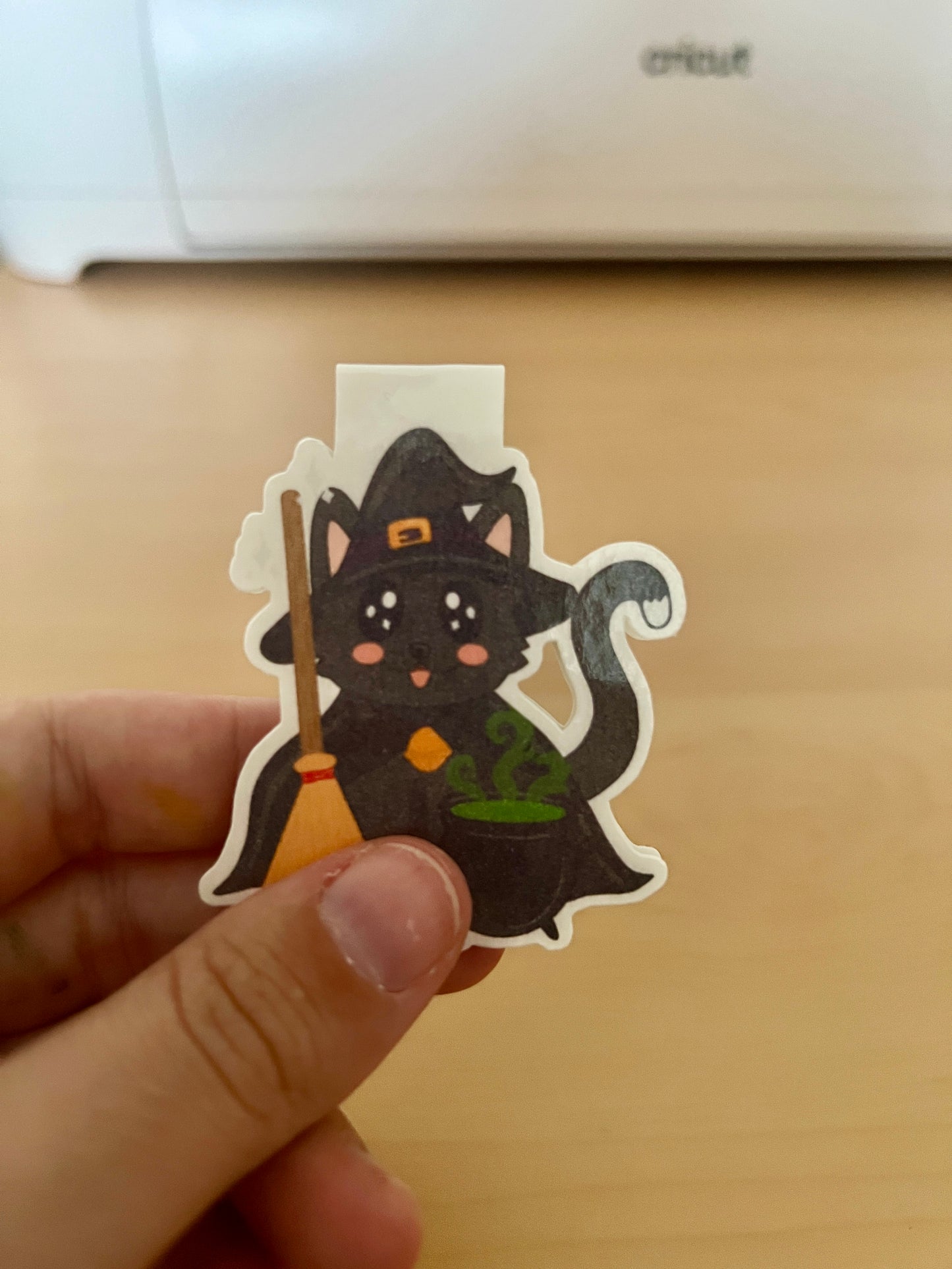Callie Cat Witch Magnetic Bookmark - Cute Halloween Black Cat Bookmark