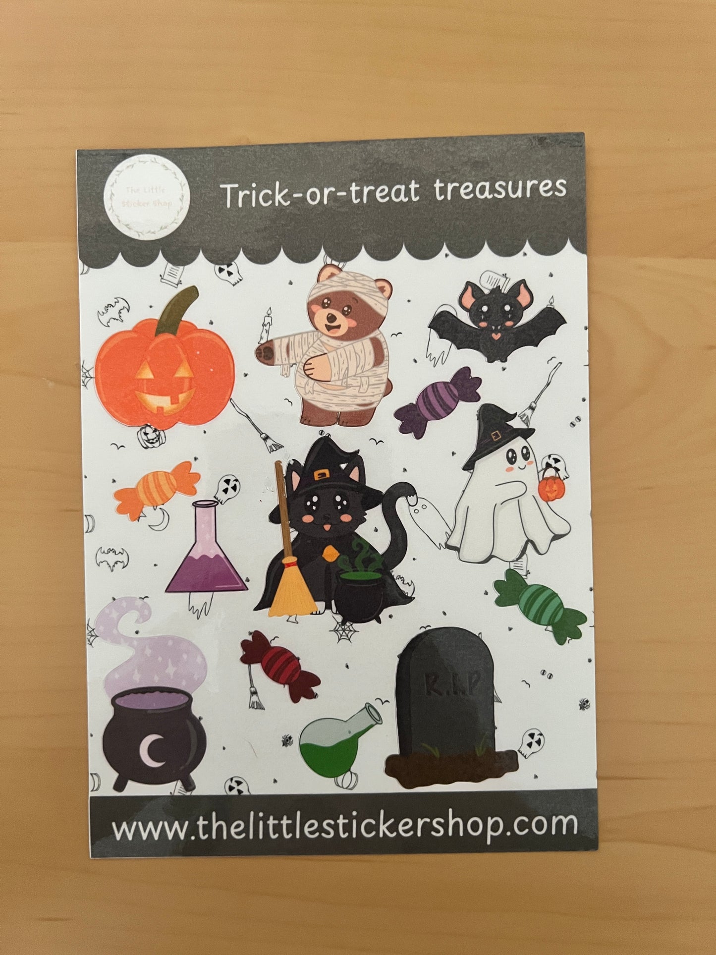 Trick-or-Treat Treasures Sticker Sheet - Cute Halloween Stickers for Journals, Crafts and Planners