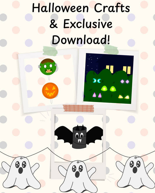 DIY Halloween Crafts - Ghost Garland, Halloween Mask, a Bat craft and Glowing eyes craft made from cardboard tubes. Completely Recyclable. 