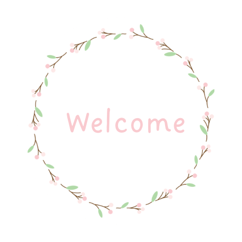 Welcome Sign in the style of The Little Sticker Shop logo - cute and creative branding for stickers and bookmarks.