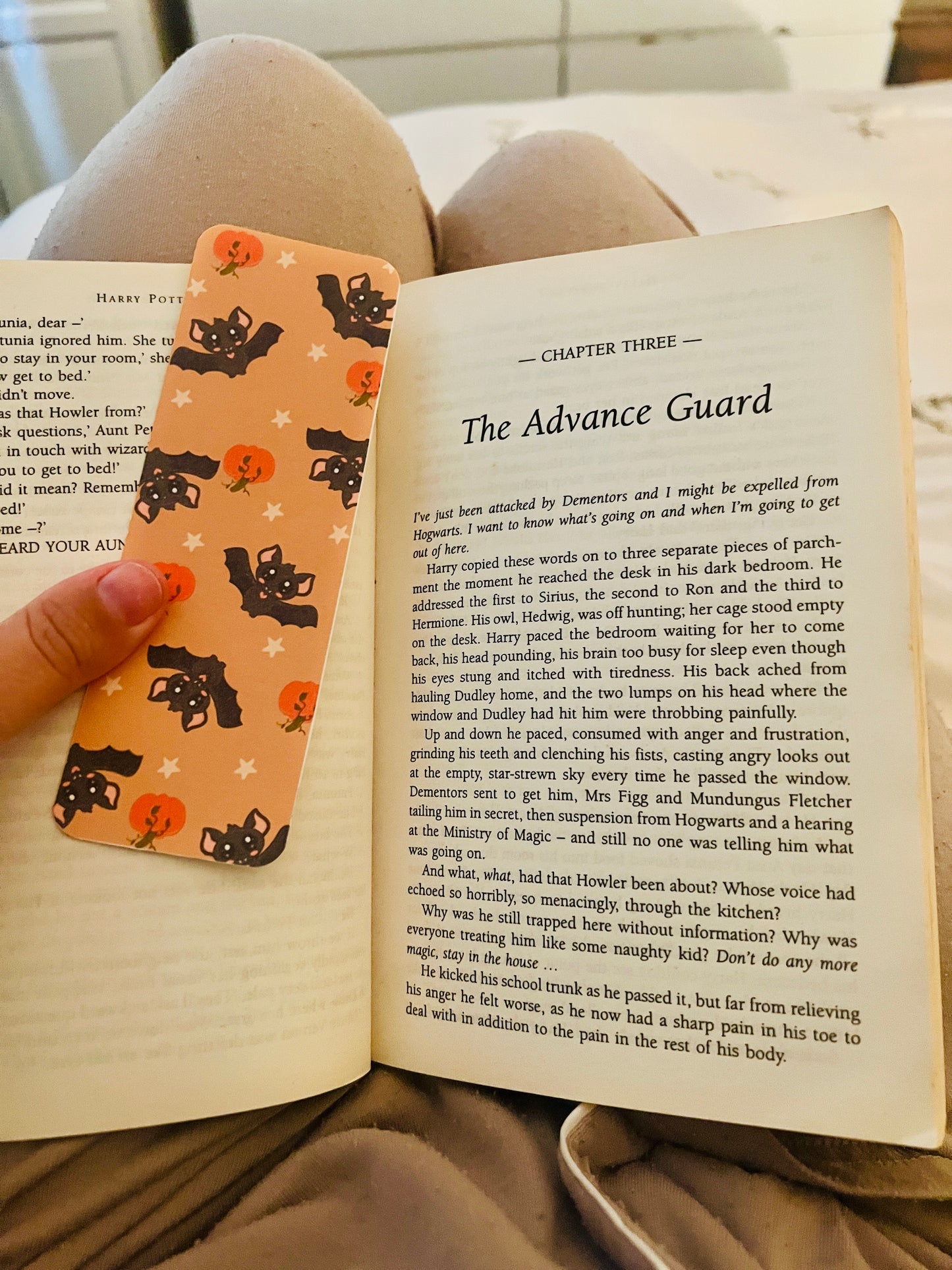 Baz the Bat Bookmark - Cute Halloween Bat Classic Bookmark with Pumpkins and Stars