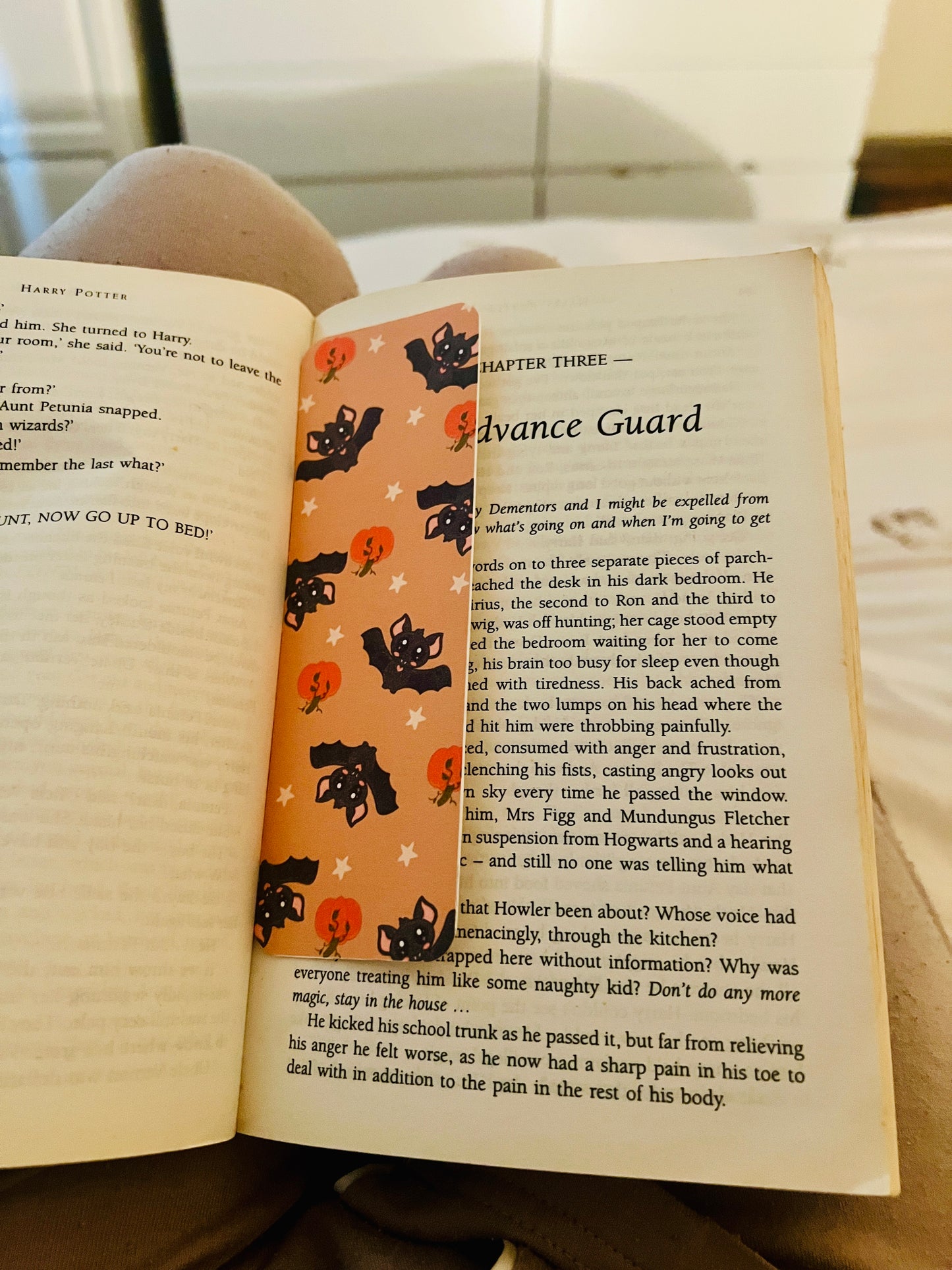 Baz the Bat Bookmark - Cute Halloween Bat Classic Bookmark with Pumpkins and Stars