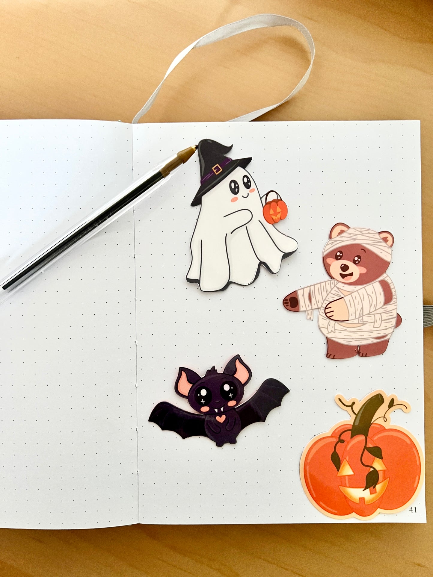 Spooky Cute Halloween Sticker Pack - Set of 4 Die-cut Stickers with Baz the Bat, Spooky the Ghost, Bonnie Bear and a Pumpkin