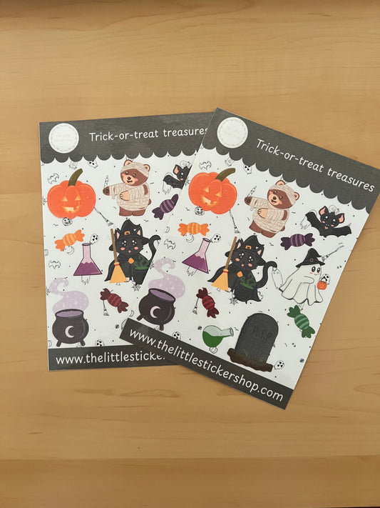 Trick-or-Treat Treasures Sticker Sheet - Cute Halloween Stickers for Journals, Crafts and Planners